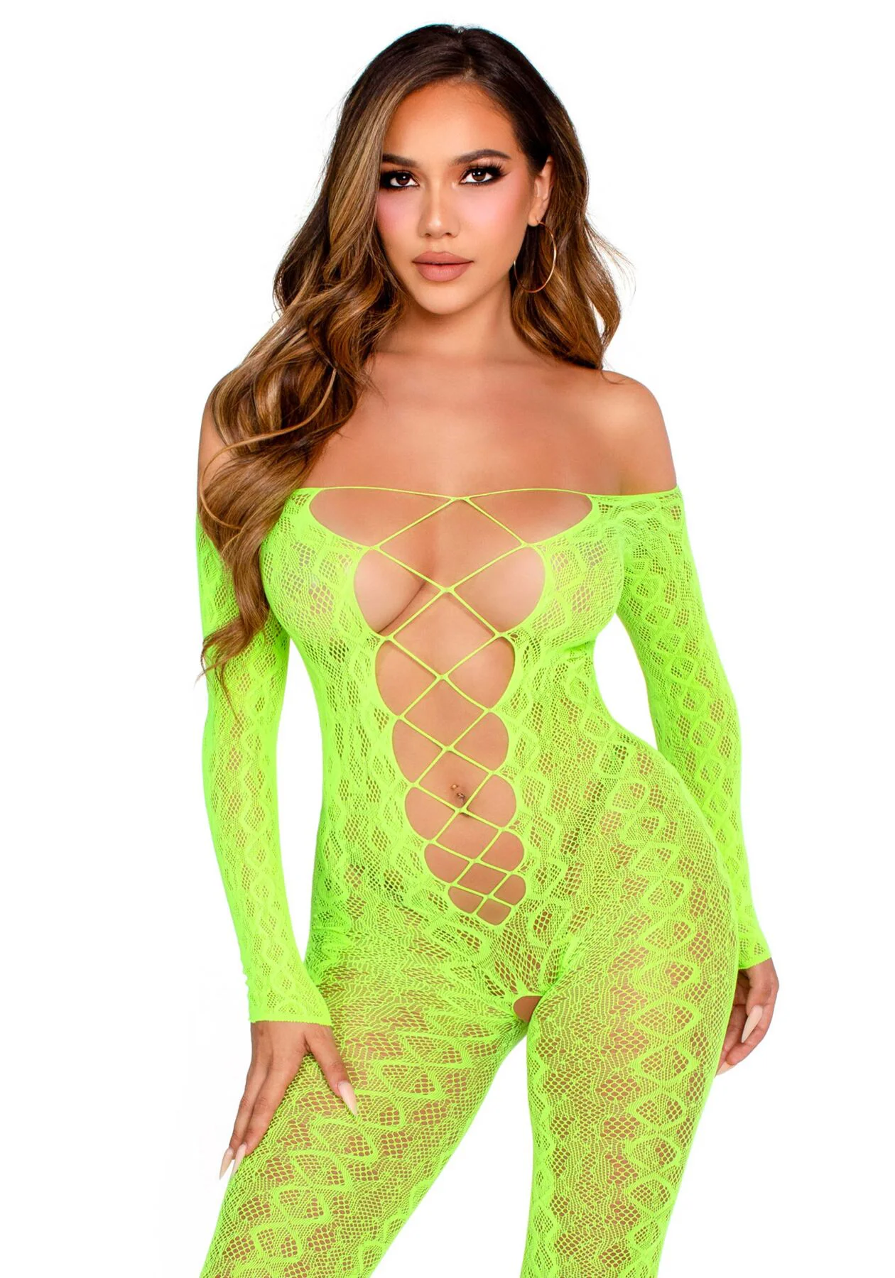 Бодістокінг Leg Avenue Neon Green, Безшовний, Універсальний