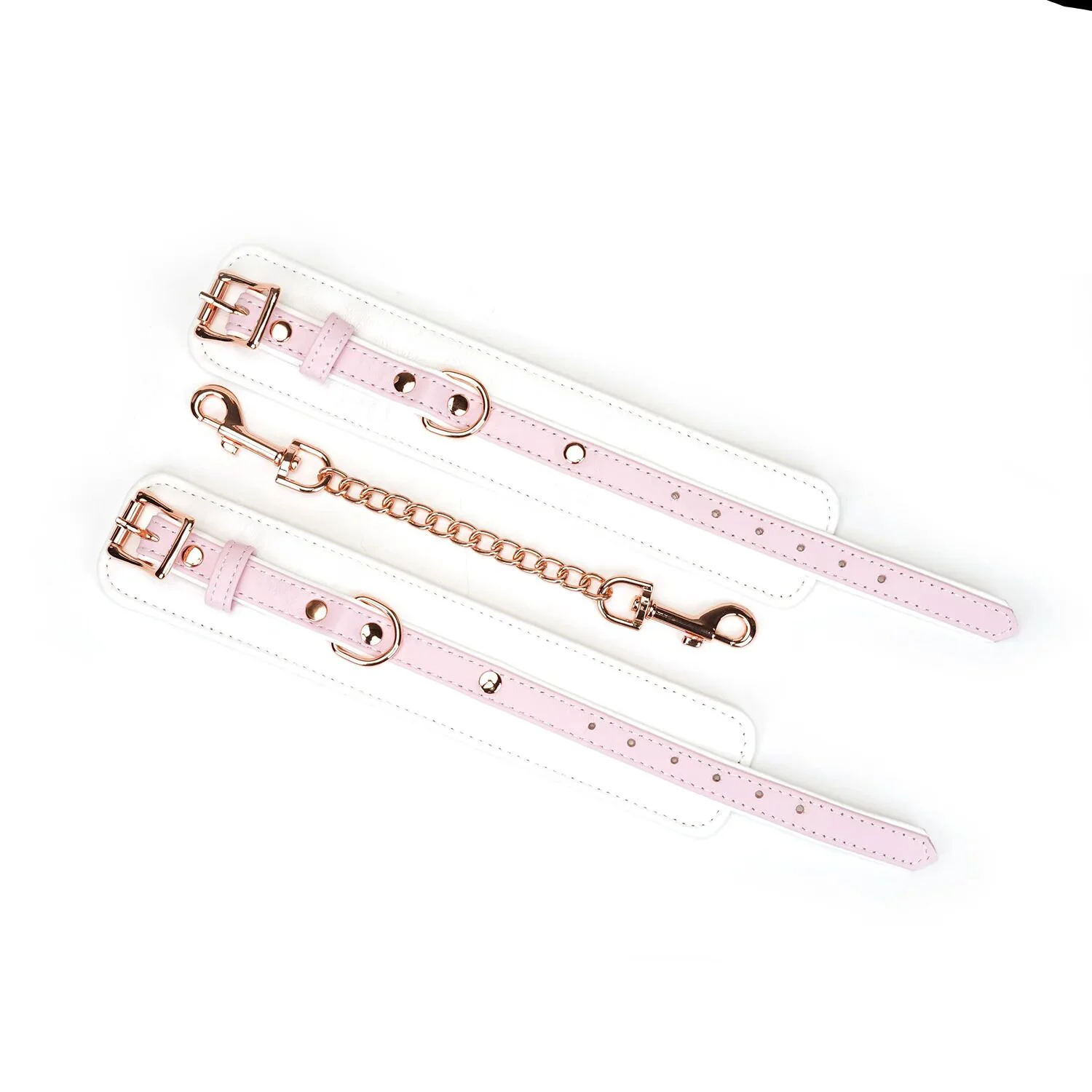 Наручники Liebe Seele White & Pink з козячої шкіри