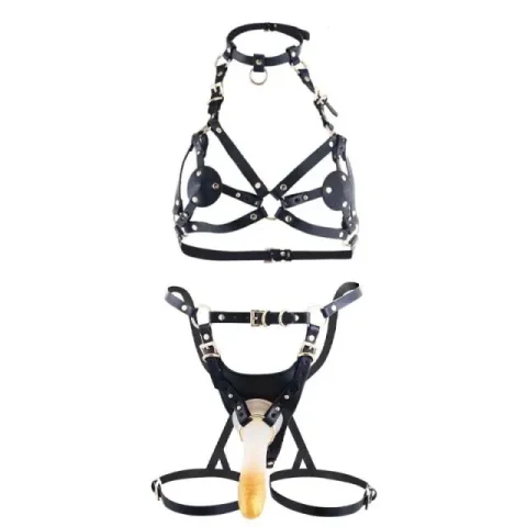 Сбруя зі страпоном LOCKINK SEVANDA Queen Sheba Set with Golden Dildo