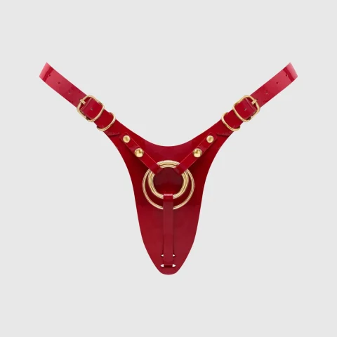 Трусики для страпона Strap-On-Me Leatherette Harness Fabulous - One Size - Red Glossy