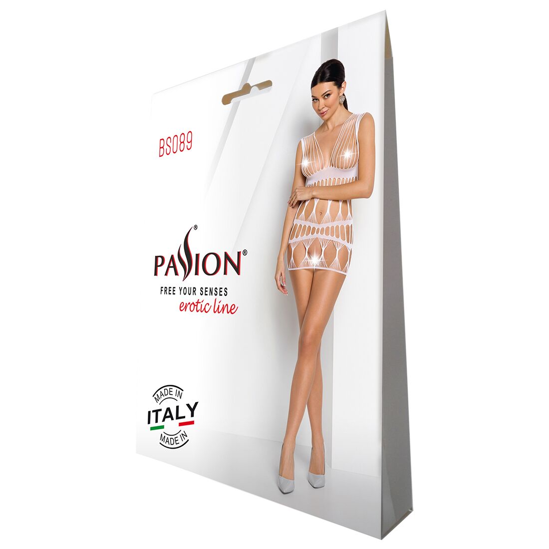 Бодістокінг-сукня Passion BS089, біла, міні, павутинне плетіння - Зображення 6