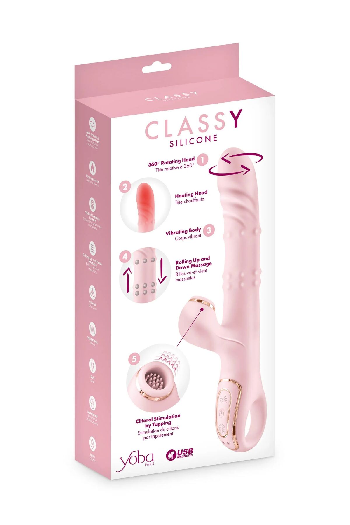 Вібратор-кролик 5в1 Yoba Classy, вібрація, ротація, пульсація, перлинний масаж, нагрівання