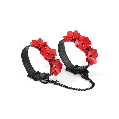 Поножі Liebe Seele Flower Rhythm - Black and Red Leather Flowers Hand Cuffs