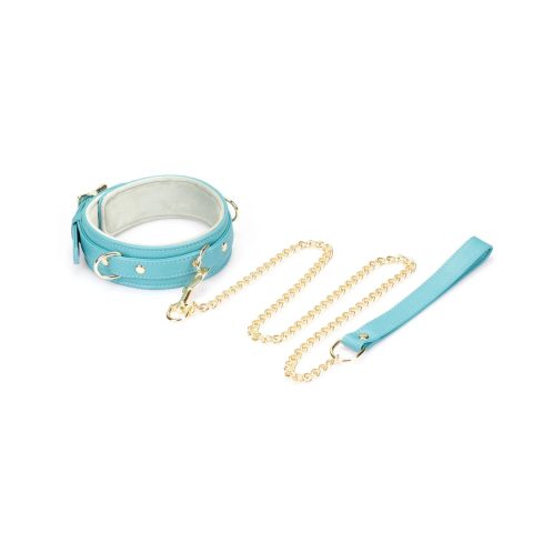 Нашийник з повідцем Liebe Seele Blue Lamb Leather Collar with Velvet Lining