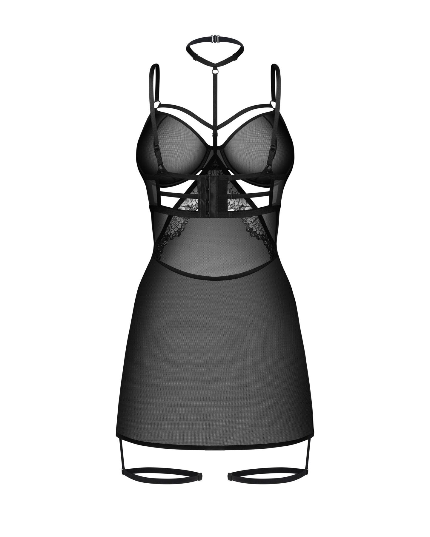 Бебі-дол Obsessive Arrowel Black chemise L/XL, з декоративним чокером та гартерами
