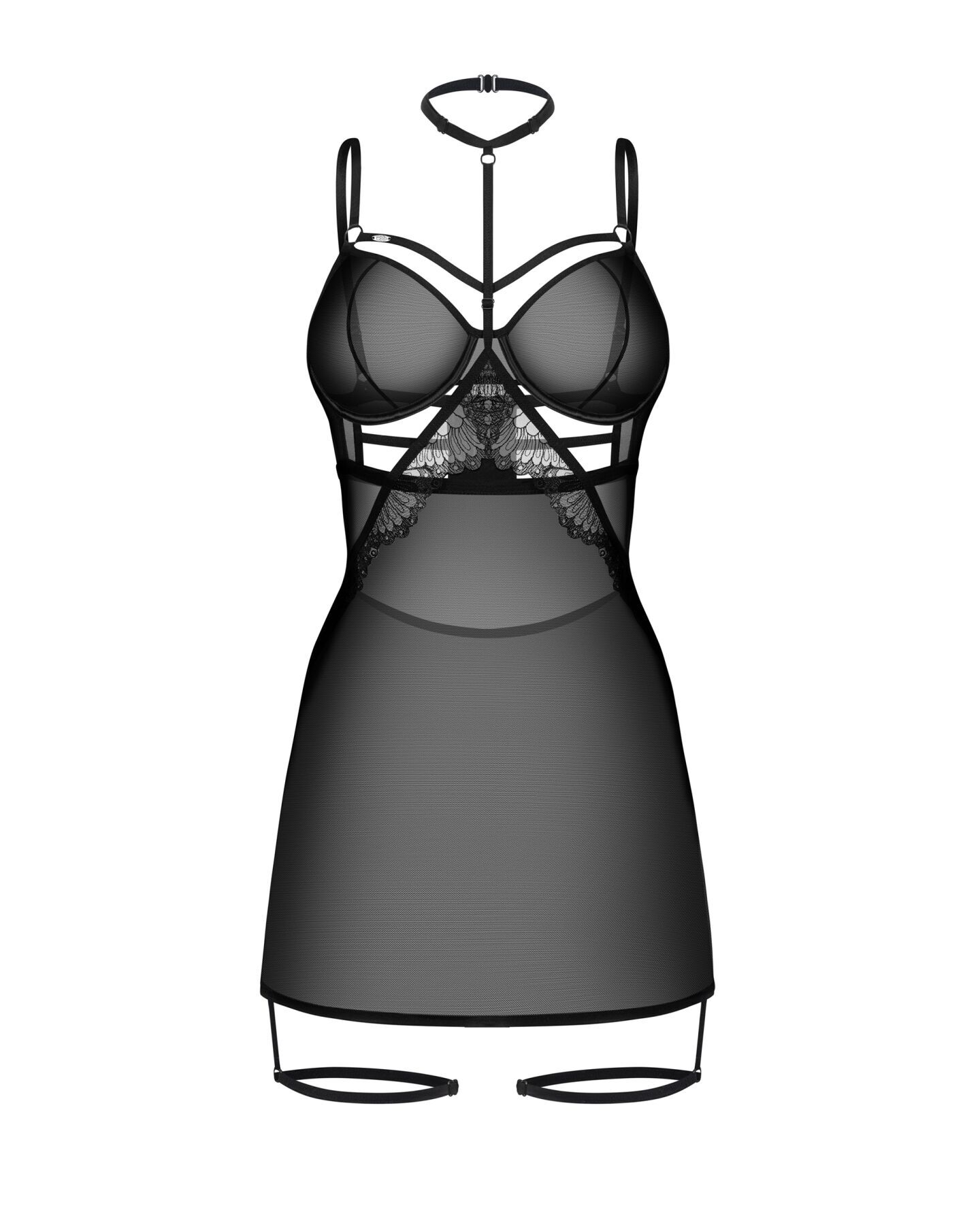 Бебі-дол Obsessive Arrowel Black chemise 2XL/3XL, з декоративним чокером та гартерами